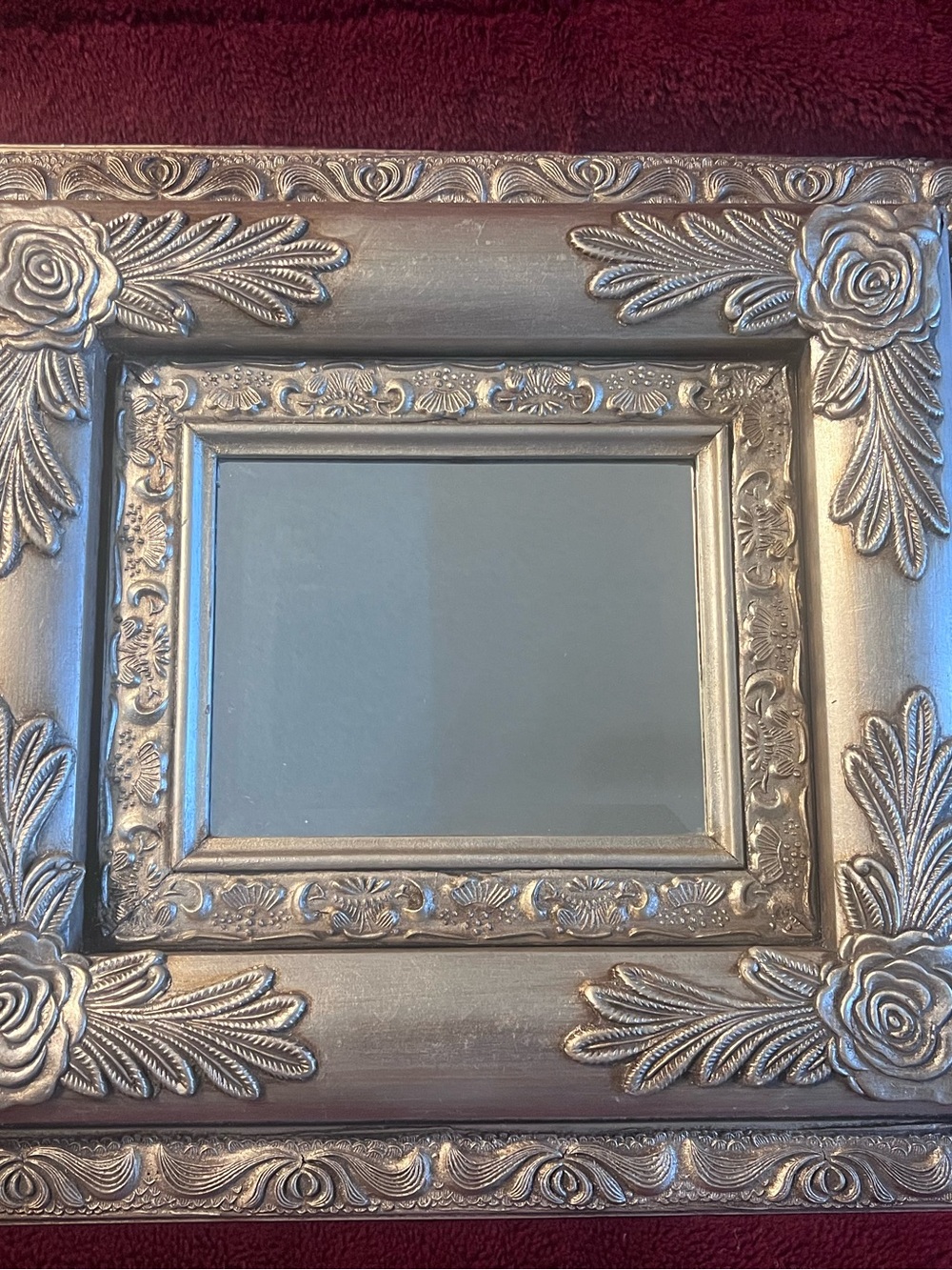 Vintage Silver Floral Relief Wall Frame Mirror